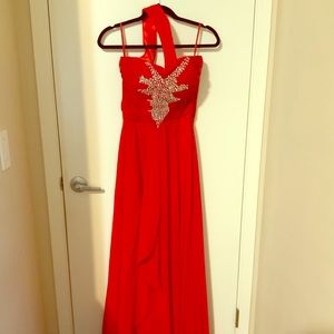Never worn red dress with crystal beading